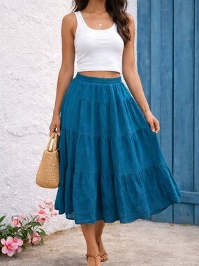 Teal Tiered Maxi Skirt - Women